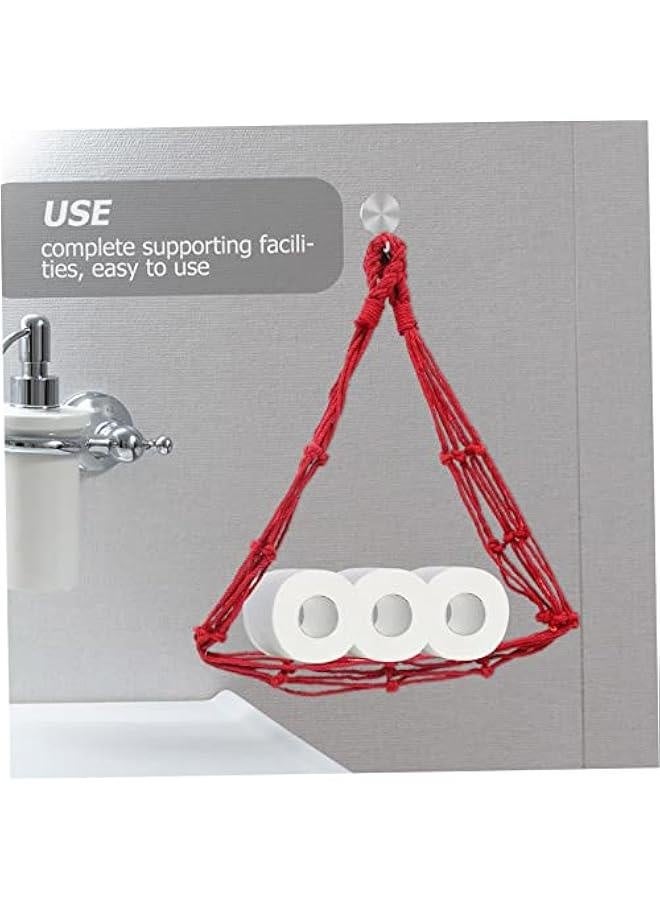 2pcs Cotton Rope Storage Hanger Toilet Paper Hanging Bags Macrame Towel Holder Macrame Wall Planter Wall Mounted Paper Towel Holders Wall-Mounted Toilet Paper Holder Book Roll Rack - Image 2