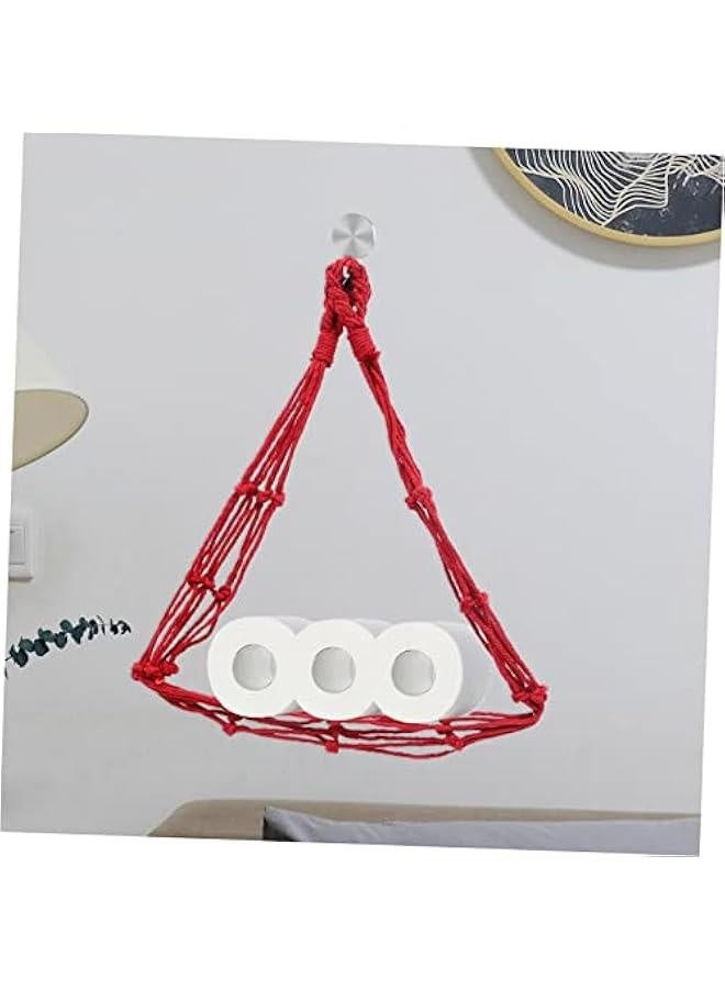 2pcs Cotton Rope Storage Hanger Toilet Paper Hanging Bags Macrame Towel Holder Macrame Wall Planter Wall Mounted Paper Towel Holders Wall-Mounted Toilet Paper Holder Book Roll Rack - Image 4