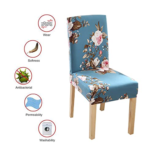 Styleys Polyester Washable Elastic Dining Chair Cover Slipcovers, Sky Blue Flower, Set of 8, SLMC160 - Image 4