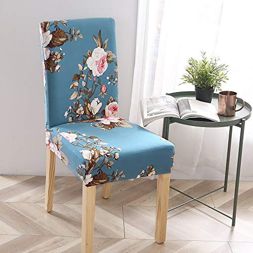 Styleys Polyester Washable Elastic Dining Chair Cover Slipcovers, Sky Blue Flower, Set of 8, SLMC160 - Image 2