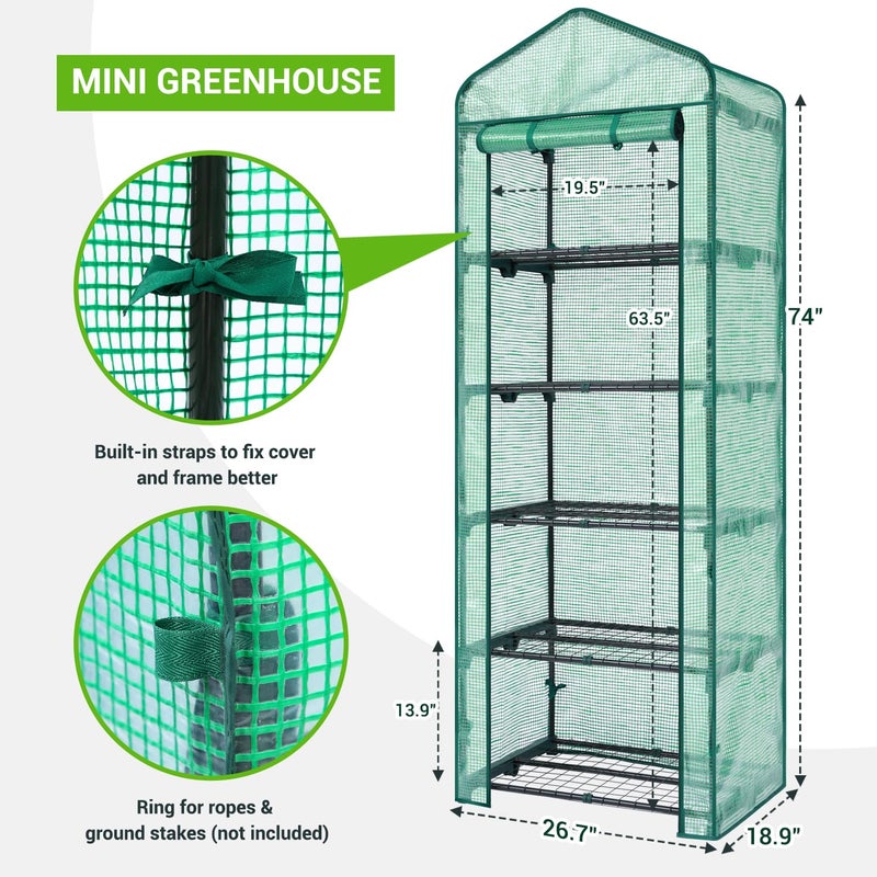 Ohuhu Mini Greenhouse for Indoor Outdoor: Ohuhu Small Plastic Plant Green House 5-Tier Rack Stand Portable Greenhouses with Durable PE Cover for Seedling, Ideal Gardening Gifts for Women Men - Image 4