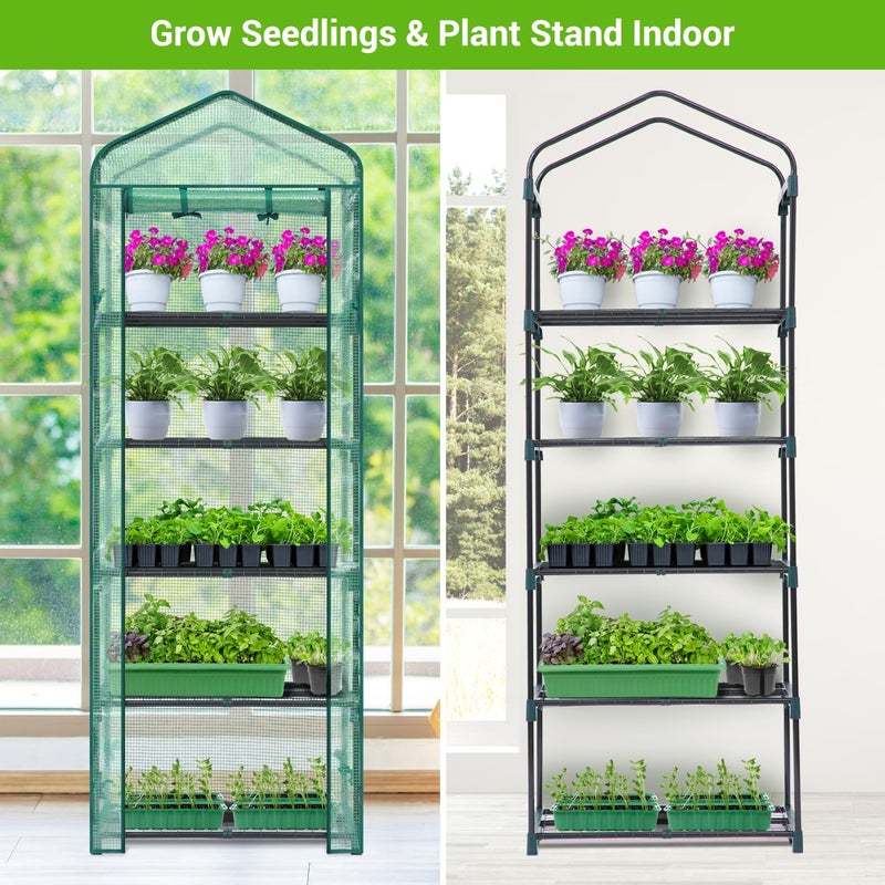Ohuhu Mini Greenhouse for Indoor Outdoor: Ohuhu Small Plastic Plant Green House 5-Tier Rack Stand Portable Greenhouses with Durable PE Cover for Seedling, Ideal Gardening Gifts for Women Men - Image 5