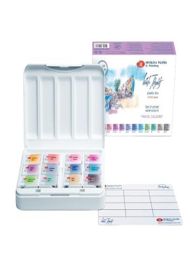 White Nights Professional Watercolor Set 12 Full Pans (2.5ml) of Pastel Colors, Extra Fine Artist Grade Pigments, Vibrant & Lightfast, in Portable Durable Plastic Case by Nevskaya Palitra - Image 2