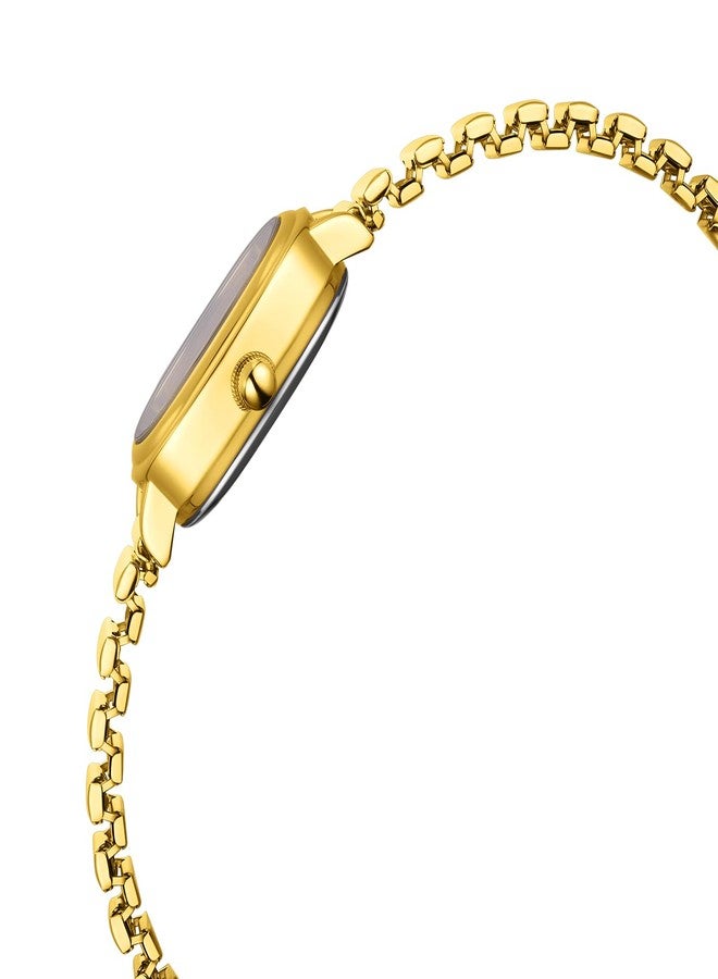 Diaofendi Petite Women's Easy Reader Analog Watch, Rectangular Watch, Stainless Steel Expansion Band, Water-Resistant, Gold-Gold Shell - Image 2