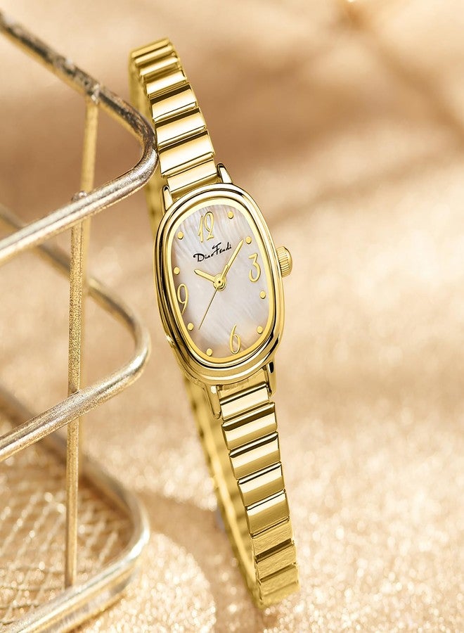 Diaofendi Petite Women's Easy Reader Analog Watch, Rectangular Watch, Stainless Steel Expansion Band, Water-Resistant, Gold-Gold Shell - Image 5