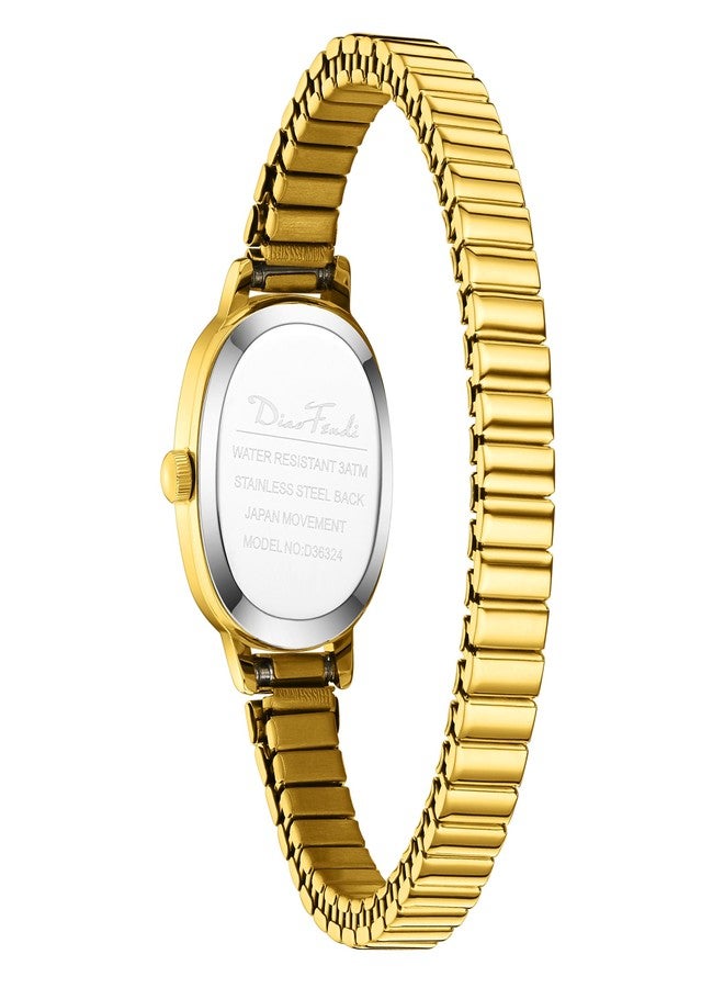 Diaofendi Petite Women's Easy Reader Analog Watch, Rectangular Watch, Stainless Steel Expansion Band, Water-Resistant, Gold-Gold Shell - Image 3