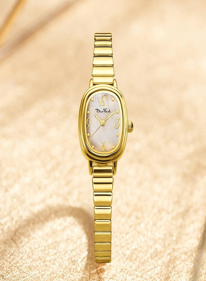 Diaofendi Petite Women's Easy Reader Analog Watch, Rectangular Watch, Stainless Steel Expansion Band, Water-Resistant, Gold-Gold Shell - Image 4
