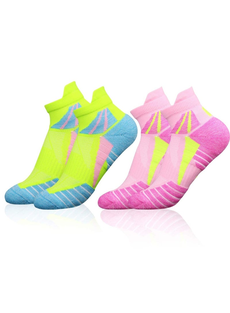 Captaintech 2 Pairs Running Socks for Women, Anti-Blister & Sweat-Wicking, Trainer, Light Weight, Athletic, breathable anti blister soft and light weight, Rose Pink, Fluorescent Green(UK(4-7)/EU(35-40)) - Image 1