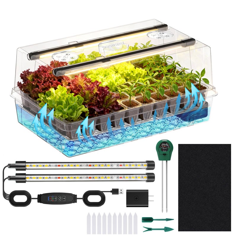 Adawook SelfWatering Seed Starter Tray with Grow Lights 60 Cells Seed Starter Kit Full Spectrum Grow Light for Seed Starting Timing Set Germination Tray Grow Kits with High Humidity Domes - Image 2