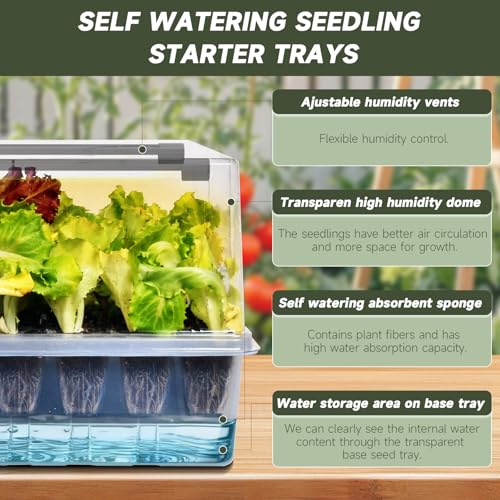 Adawook SelfWatering Seed Starter Tray with Grow Lights 60 Cells Seed Starter Kit Full Spectrum Grow Light for Seed Starting Timing Set Germination Tray Grow Kits with High Humidity Domes - Image 3