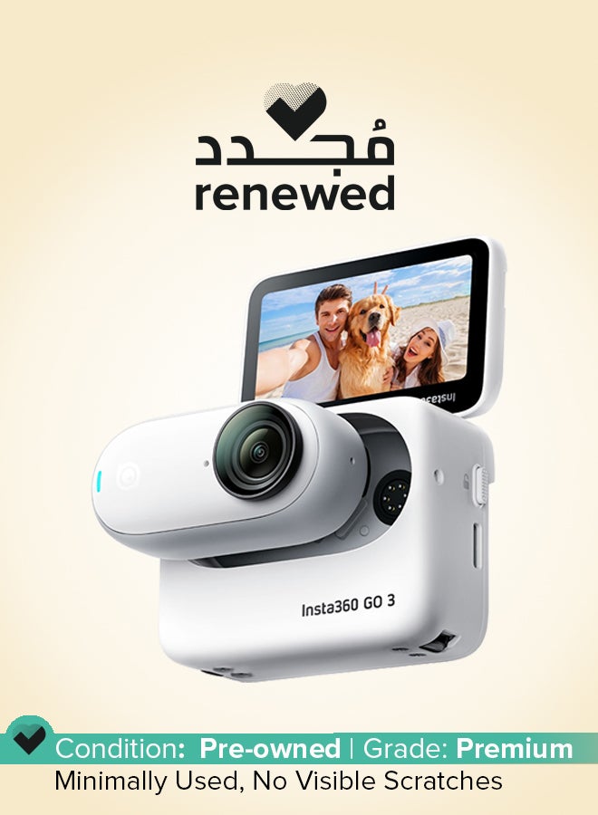 انستا 360 مجدد - كاميرا أكشن صغيرة وخفيفة الوزن Go 3 سعة 64 جيجابايت مع حامل POV بدون استخدام اليدين - Image 1