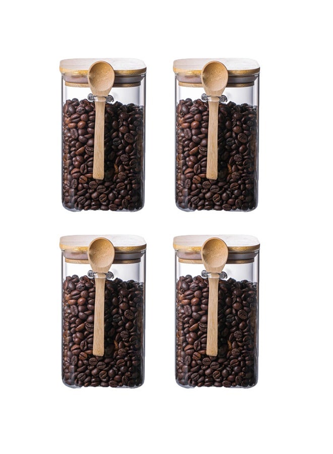 Transparent Glass Sealed Jars, Food Sealed Cans With Spoons And Rubber Sealing Rings, Stackable Sealed Tank Seal Pot, High Borosilicate Glass Storage Container (1000ML*4 PCS) - Image 1