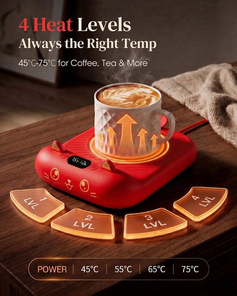MQFORU Mug Warmer,Coffee Warmer for Desk Candle Warmer Auto Shut Off,Coffee Cup Warmer with 3 Temp Settings,Electric Beverage Warmer Plate for Coffee,Tea,Water Milk and Cocoa (Red) - Image 3
