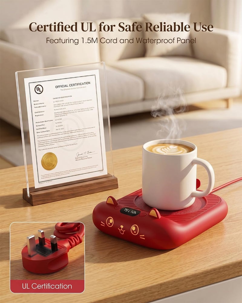MQFORU Mug Warmer,Coffee Warmer for Desk Candle Warmer Auto Shut Off,Coffee Cup Warmer with 3 Temp Settings,Electric Beverage Warmer Plate for Coffee,Tea,Water Milk and Cocoa (Red) - Image 4