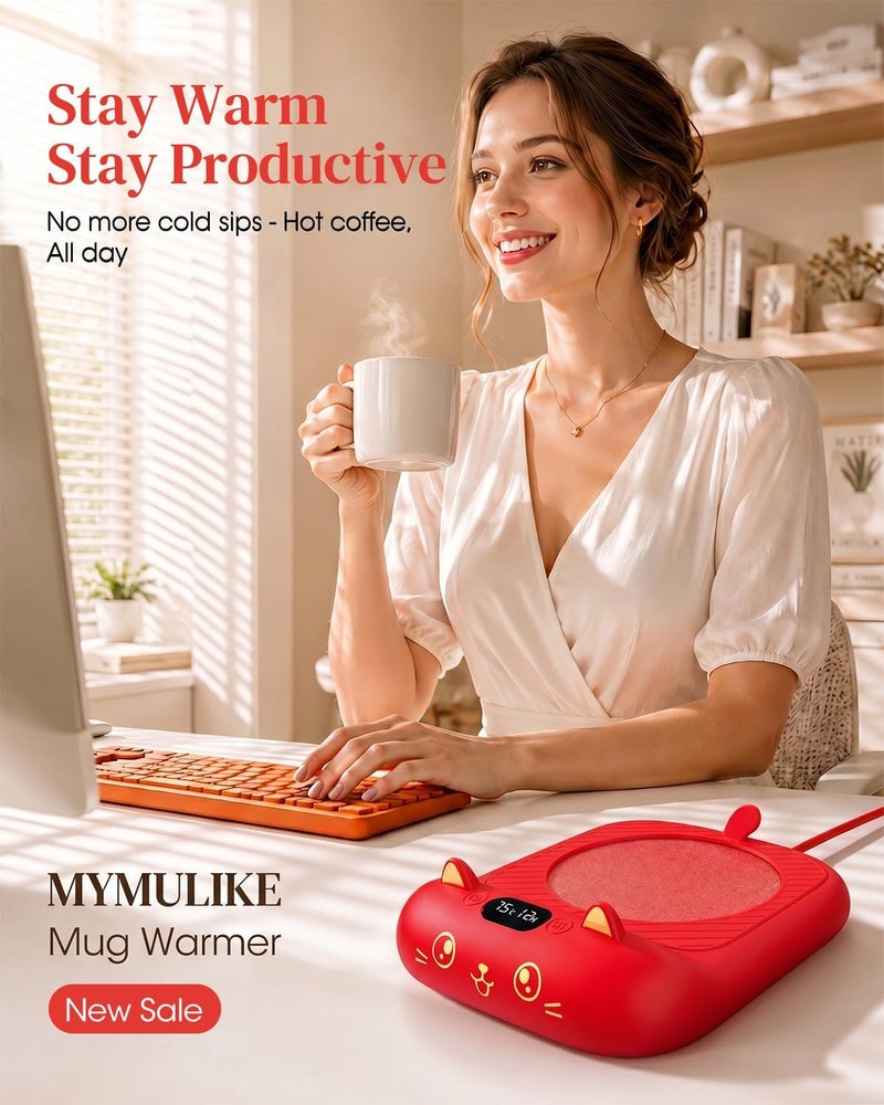 MQFORU Mug Warmer,Coffee Warmer for Desk Candle Warmer Auto Shut Off,Coffee Cup Warmer with 3 Temp Settings,Electric Beverage Warmer Plate for Coffee,Tea,Water Milk and Cocoa (Red) - Image 2