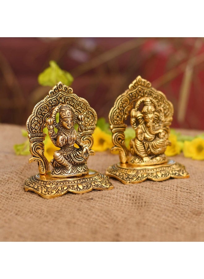 Laxmi Ganesh Set Idol Showpiece Metal Gold Plated Lakshmi Ganesha Idols For Diwali Gifts Puja (Set 1)
