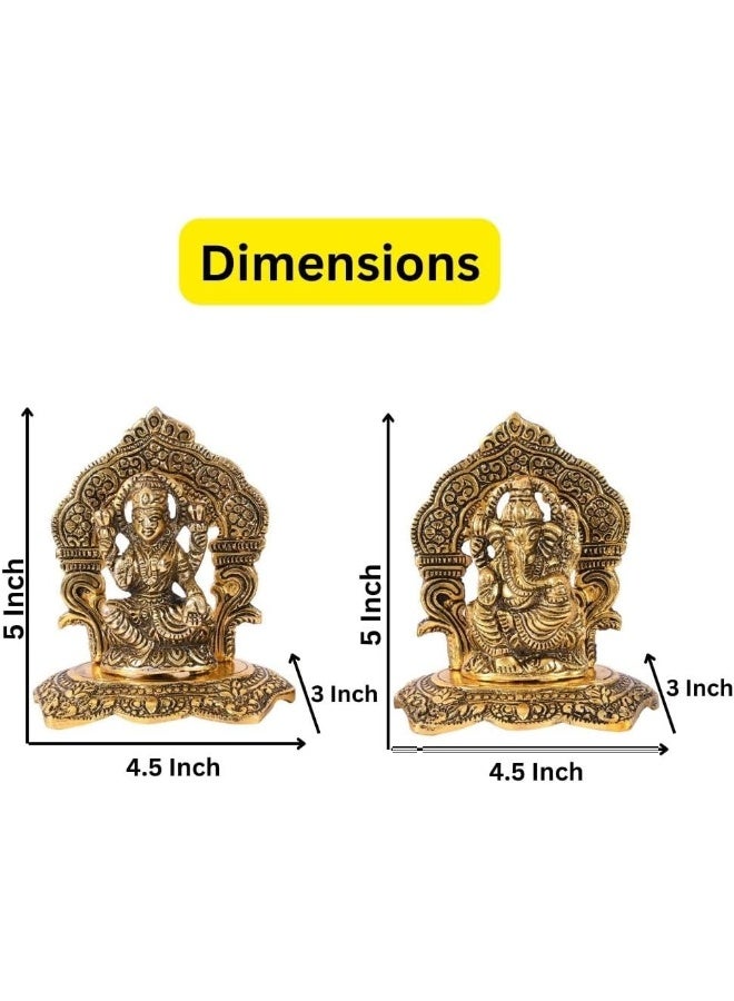 Laxmi Ganesh Set Idol Showpiece Metal Gold Plated Lakshmi Ganesha Idols For Diwali Gifts Puja (Set 1)