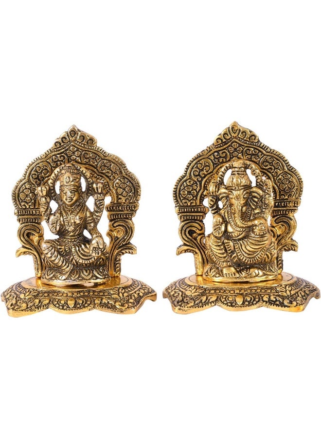 Laxmi Ganesh Set Idol Showpiece Metal Gold Plated Lakshmi Ganesha Idols For Diwali Gifts Puja (Set 1)