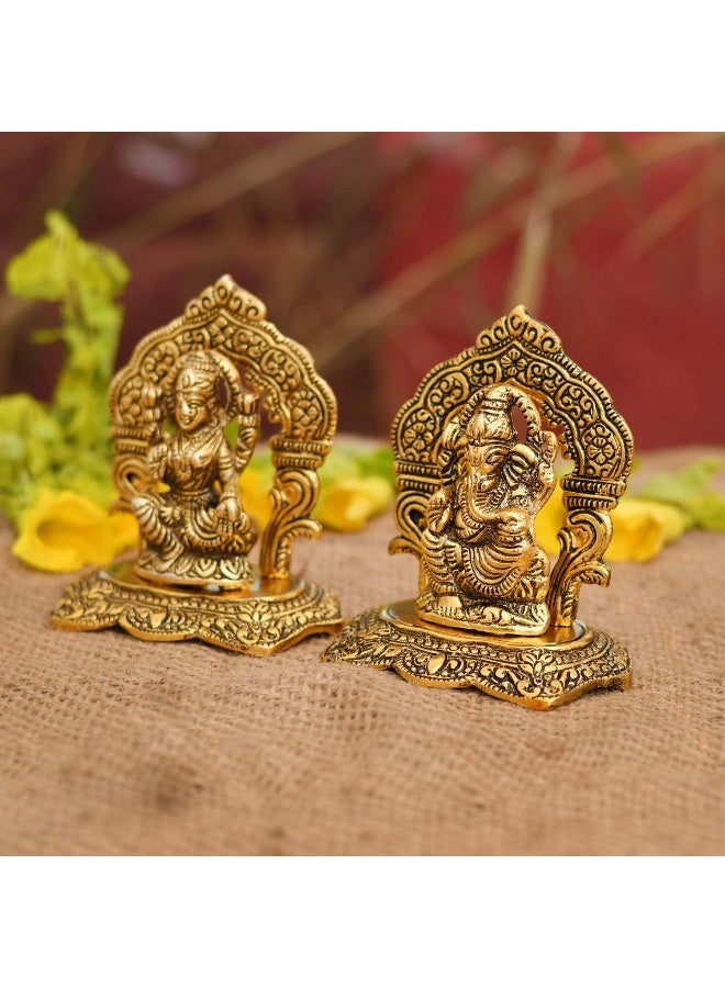 Laxmi Ganesh Set Idol Showpiece Metal Gold Plated Lakshmi Ganesha Idols For Diwali Gifts Puja (Set 1)