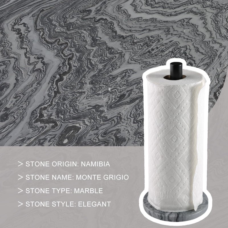 Koville Luxury Norway Granite Paper Towel Holder Countertop, Metal Rod 8" Marble Base Paper Towel Holder Stand for Kitchen Organization and Storage, Fit for Standard or Jumbo-Sized Rolls(Blue Pearl) - Image 3