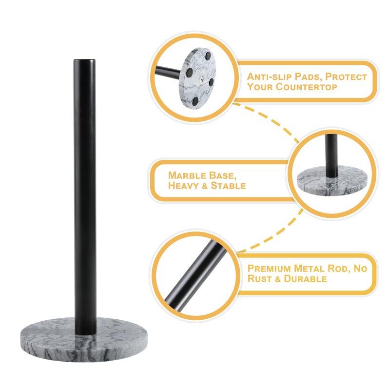 Koville Luxury Norway Granite Paper Towel Holder Countertop, Metal Rod 8" Marble Base Paper Towel Holder Stand for Kitchen Organization and Storage, Fit for Standard or Jumbo-Sized Rolls(Blue Pearl) - Image 2