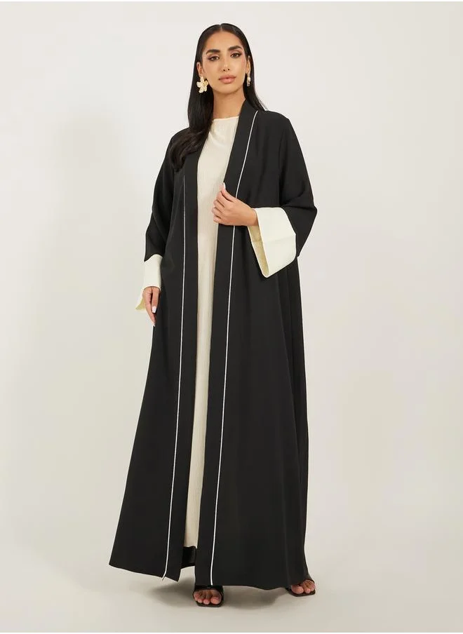 ستايلي Contrast Jacquard Sleeve Cuff Open A-Line Abaya