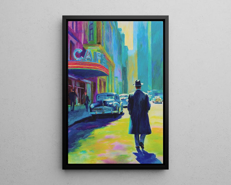TNESSENTIAL Detective Colorful Neon City Wall Art Poster or Canvas Print, 1940s City Street Painting, Hopper Inspired Vintage Street Scene Wall Decor - Image 5