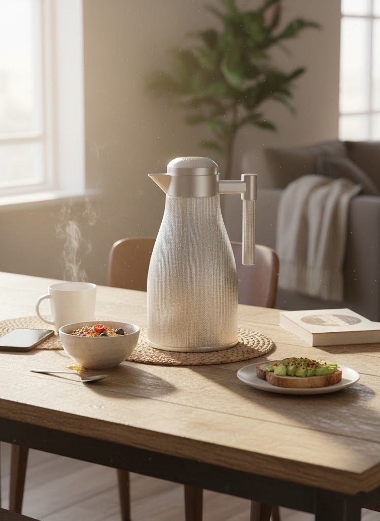 GAZELLA Tea/Coffee Flask Silver 1 Liter, Borosilicate Glass Inside - Image 1