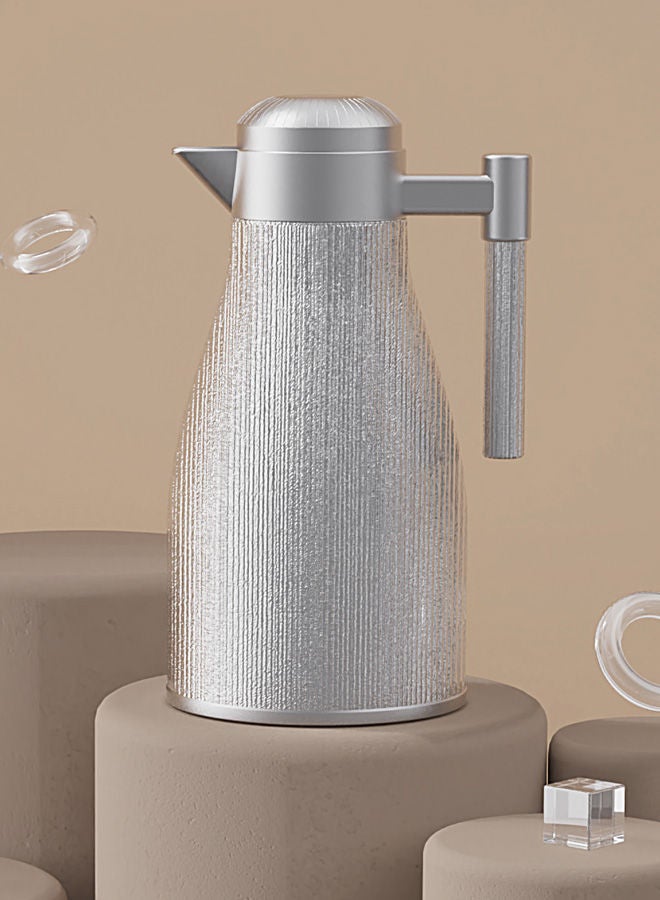 GAZELLA Tea/Coffee Flask Silver 1 Liter, Borosilicate Glass Inside - Image 2