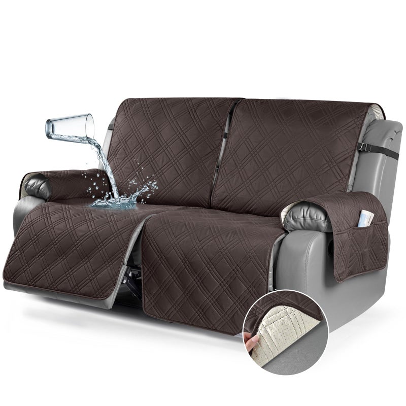 TAOCOCO 100 Waterproof Oversized Loveseat Recliner Cover Non Slip Split Couch Covers for Reclining Loveseat with Elastic Straps for Kids PetsOversized 2 Seater Chocolate - Image 2