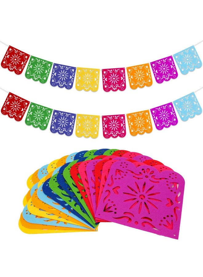 Qpout 2 Pieces Mexican Party Decorations Banners Felt Colorful Day Of The Dead Papel Picado Banner Fiesta Birthday Baby Shower Party Decorations Dia De Los Muertos Garland Cinco De Mayo Flags - Image 1
