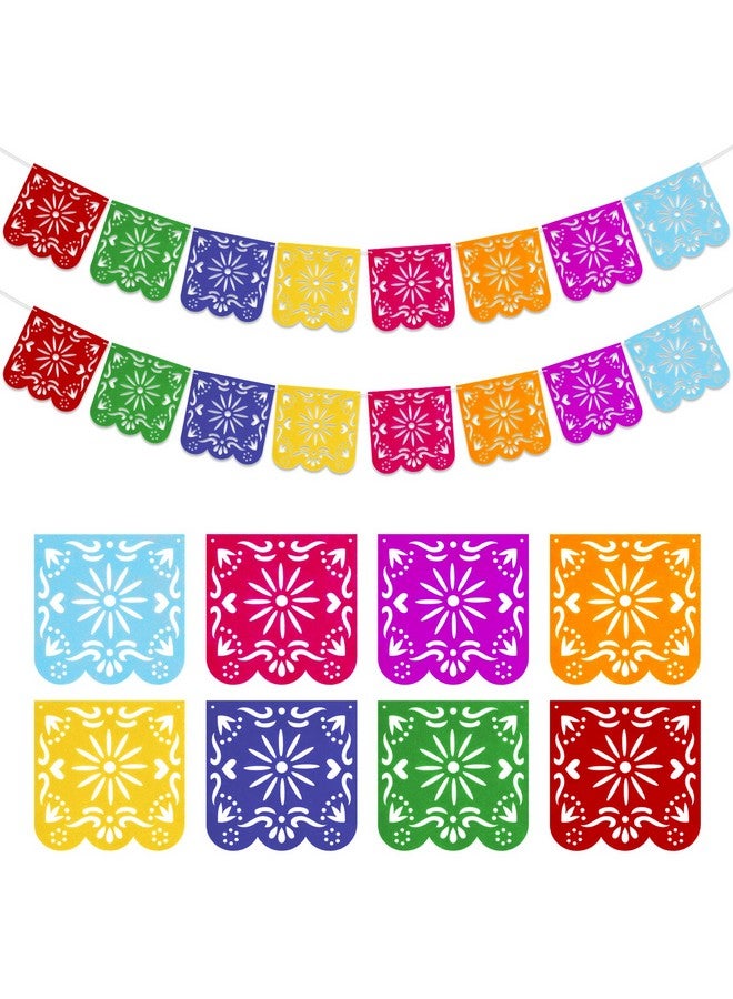 Qpout 2 Pieces Mexican Party Decorations Banners Felt Colorful Day Of The Dead Papel Picado Banner Fiesta Birthday Baby Shower Party Decorations Dia De Los Muertos Garland Cinco De Mayo Flags - Image 2