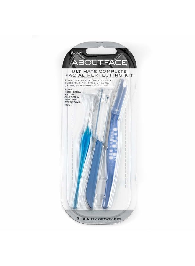 About Face Ultimate Complete Facial Perfecting Kit - 3 Beauty Groomers for Hair Removal, Ideal for Shaving, Exfoliating, Dermaplaning and Brow Shaping, Japanese Steel Gently Removes Facial Hair  - Image 1