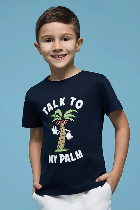 R&B Printed T-Shirt with Crew Neck and Short Sleeves