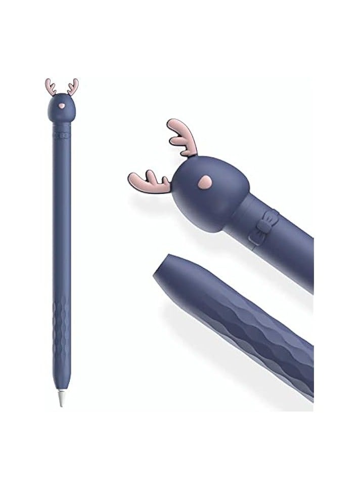 بروماس حافظة لقلم أبل الجيل الأول، ملحقات غطاء من السيليكون الناعم الكرتوني اللطيف متوافقة مع قلم أبل الجيل الأول (غزال أزرق) - Image 1