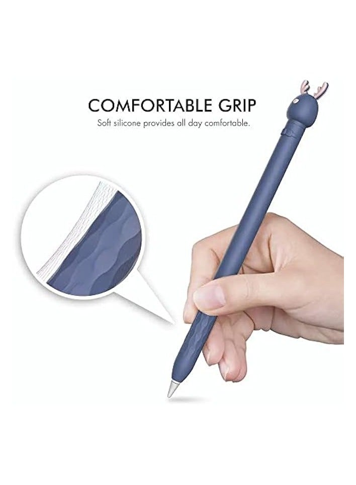 بروماس حافظة لقلم أبل الجيل الأول، ملحقات غطاء من السيليكون الناعم الكرتوني اللطيف متوافقة مع قلم أبل الجيل الأول (غزال أزرق) - Image 3