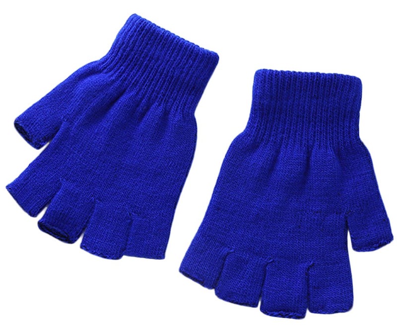 X&F Boys' and Girls' Solid Knitted Half Finger Mittens Typing Gloves, Small, Blue - Image 5