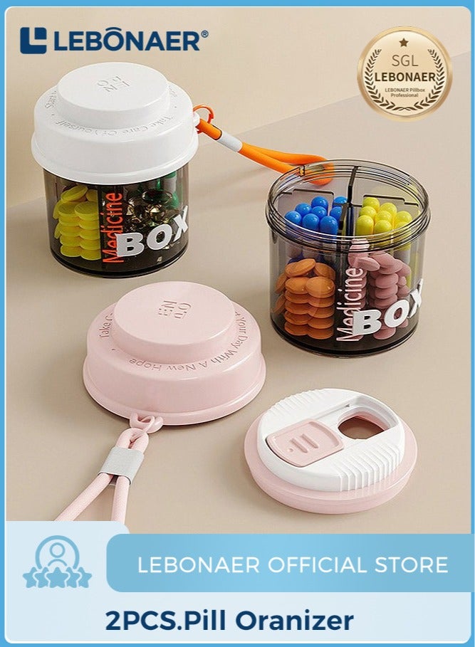 lebonaer 2 Pcs Pill Cases Pill Organizer, Portable Travel Storage Medicine Box for Vitamins Fish Oils and a Variety of Pills Fits in Purse Pocket (White+Pink) - Image 1