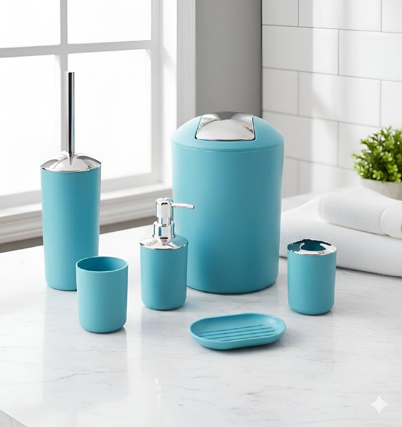 Round Kit - Stylish six item bathroom ensemble includes large three liter ventilated basket, toilet cleaner, liquid soap pump, dual accessory holders and matching soap tray in assorted shades - Image 5