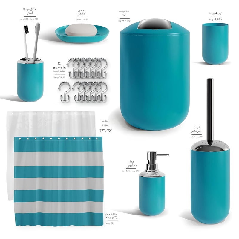 Round Kit - Stylish six item bathroom ensemble includes large three liter ventilated basket, toilet cleaner, liquid soap pump, dual accessory holders and matching soap tray in assorted shades - Image 2