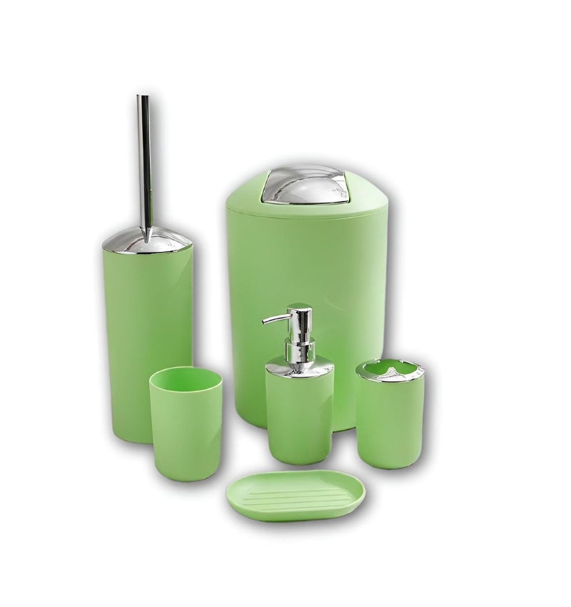 Round Kit - Stylish six item bathroom ensemble includes large three liter ventilated basket, toilet cleaner, liquid soap pump, dual accessory holders and matching soap tray in assorted shades - Image 1