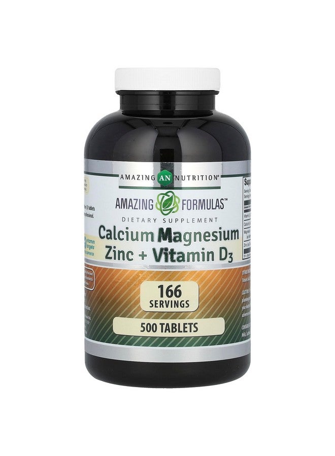 Amazing Nutrition Amazing Formulas Calcium Magnesium Zinc + Vitamin D3 Supplement | 500 Tablets | Non-GMO | Gluten-Free | Made in USA - Image 1