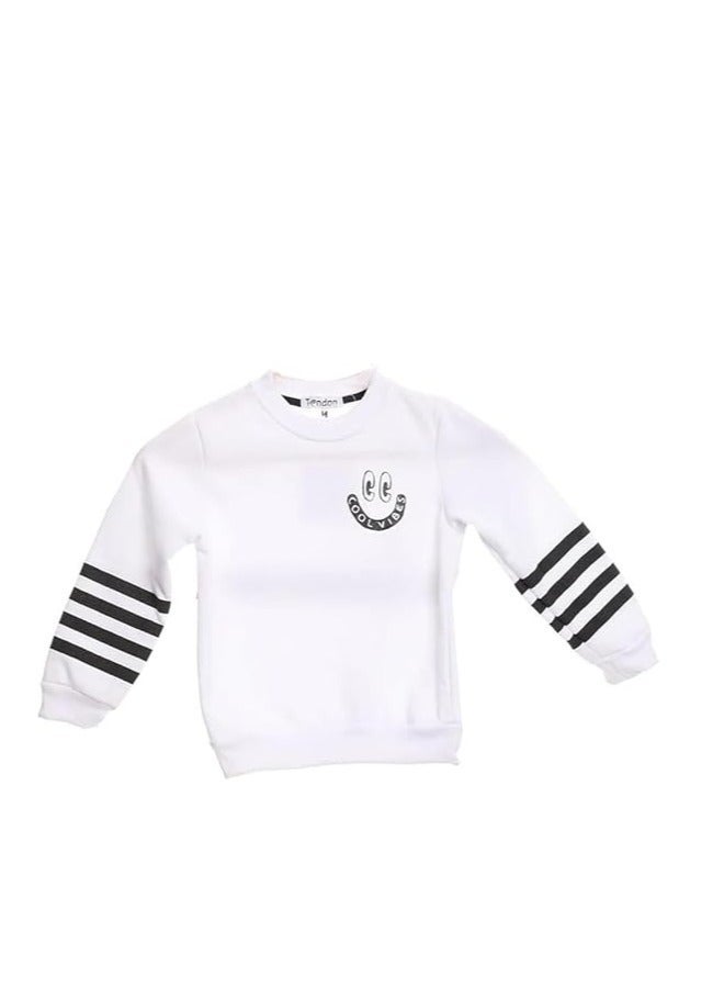 Kids Melton Cotton Sweatshirt, White - Image 4