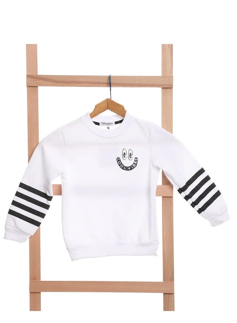 Kids Melton Cotton Sweatshirt, White - Image 3