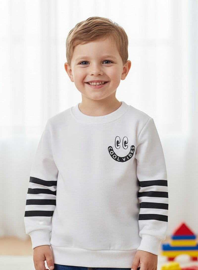 Kids Melton Cotton Sweatshirt, White - Image 1