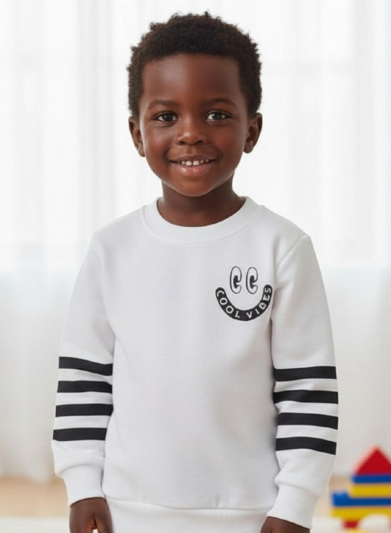 Kids Melton Cotton Sweatshirt, White - Image 2