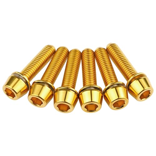 Wanyifa Titanium Ti Allen Hex M5x16 18mm Tapered Head Bolt with Washer Screw for Bicycle Stem Parts Pack of 6 (Gold, M5x18mm) - Image 4