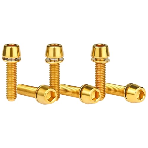 Wanyifa Titanium Ti Allen Hex M5x16 18mm Tapered Head Bolt with Washer Screw for Bicycle Stem Parts Pack of 6 (Gold, M5x18mm) - Image 1