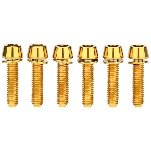 Wanyifa Titanium Ti Allen Hex M5x16 18mm Tapered Head Bolt with Washer Screw for Bicycle Stem Parts Pack of 6 (Gold, M5x18mm) - Image 3