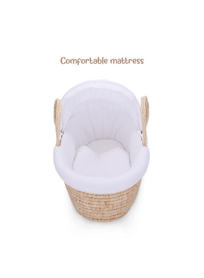 Teknum Moses Basket with Waffle Beddings and Mattress - White - Image 5